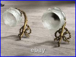 Paire appliques bronze style Louis XVI décor noeud ruban et feuillage