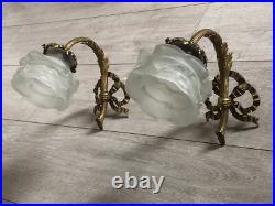 Paire appliques bronze style Louis XVI décor noeud ruban et feuillage