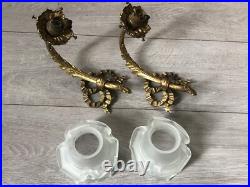 Paire appliques bronze style Louis XVI décor noeud ruban et feuillage