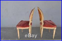 Paire chaises laquées crème style Louis XVI velours rose