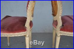 Paire chaises laquées crème style Louis XVI velours rose