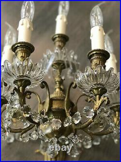 Paire d'Appliques Style Louis XVI En Bronze Doré Et Pampilles Cristal. XIXème