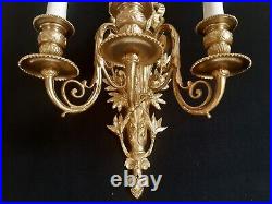Paire d'appliques ancienne en bronze Napoléon 3 Style Louis XVI noeud restauré