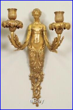 Paire d'appliques bronze doré style Louis XVI bustes