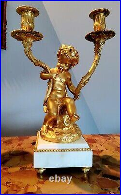 Paire de Candélabres en bronzes dorés Jeunes Bacchus, Bacchante Style Louis XVI