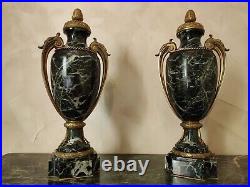 Paire de Vases couverts Marbre vert et bronze Style Louis XVI -France, XIXe
