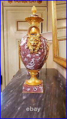Paire de Vases d'ornement en Marbre et monture de Bonzes dorés Style louis XVI