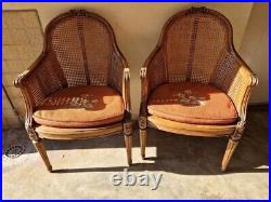 Paire de bergères cannées de style Louis XVI en bois mouluré XIXe fauteuil