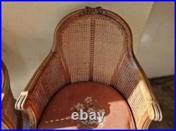 Paire de bergères cannées de style Louis XVI en bois mouluré XIXe fauteuil