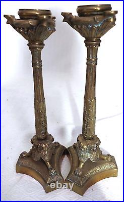 Paire de bougeoirs style louis XVI en bronze patine brune haut22 diam 9cm