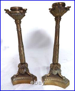 Paire de bougeoirs style louis XVI en bronze patine brune haut22 diam 9cm