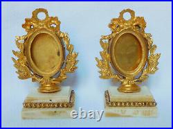 Paire de cadres miniature ou photo en bronze doré et os de Dieppe style Louis XV