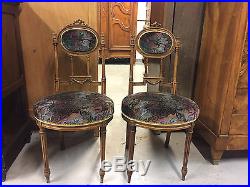 Paire de chaises de chambre à coucher style Louis XVI noyer 1900