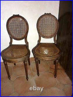 Paire de chaises de style Louis XVI en bois assise et dossier canné médaillon