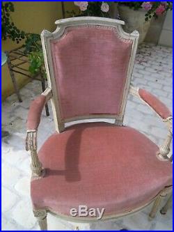 Paire de fauteuils style Louis XVI en bois laqué gris