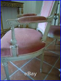Paire de fauteuils style Louis XVI en bois laqué gris