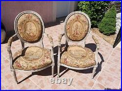 Paire de fauteuils style Louis XVI tapisserie Aubusson