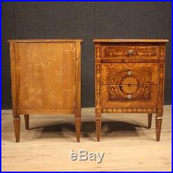 Paire de tables de chevets meubles style ancien Louis XVI en bois incrusté