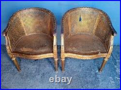 Paire fauteuils gondole style Louis XVI double cannage ep1940