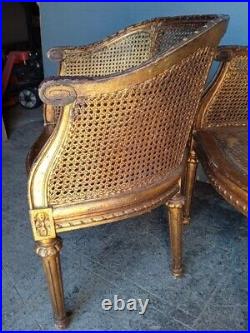 Paire fauteuils gondole style Louis XVI double cannage ep1940