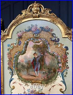 Paravent époque Napoléon III En Bois Doré à Décor De 3 Scènes de Style Louis XVI