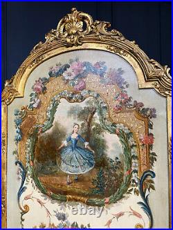 Paravent époque Napoléon III En Bois Doré à Décor De 3 Scènes de Style Louis XVI