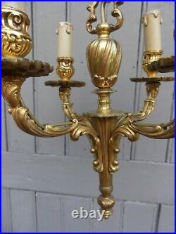 Petit lustre BRONZE Rinceaux Rocaille style louis XV Louis XVI lourd bon état 31