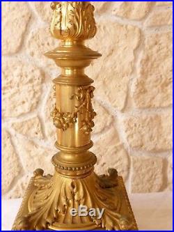 Pique cierge en bronze/laiton doré colonne corinthienne de style Louis XVI n714