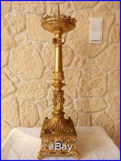 Pique cierge en bronze/laiton doré colonne corinthienne de style Louis XVI n714