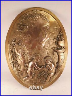 Plaque décorative cuivre doré XVIII XIX ème style Léopold Oudry Clodion