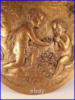 Plaque décorative cuivre doré XVIII XIX ème style Léopold Oudry Clodion