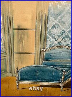 Projet décoration d'intérieur chambre style Louis XVI gouache XXe A5215