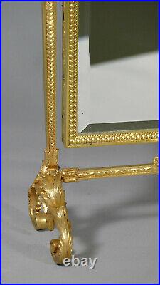 Psyché, Miroir De Table En Bronze Doré Ciselé Style Louis XVI Signé Maurou XIX è