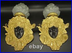 RARE GRANDE PAIRE APPLIQUES, MASCARON BACCHUS, STYLE LOUIS XVI DU XIXe BRONZE