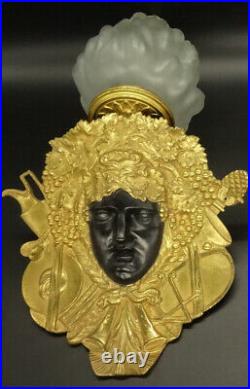 RARE GRANDE PAIRE APPLIQUES, MASCARON BACCHUS, STYLE LOUIS XVI DU XIXe BRONZE