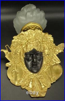 RARE GRANDE PAIRE APPLIQUES, MASCARON BACCHUS, STYLE LOUIS XVI DU XIXe BRONZE