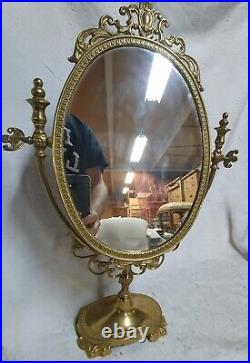 RARE Magnifique miroir de coiffeuse en bronze massif style Louis XVI 42 CM