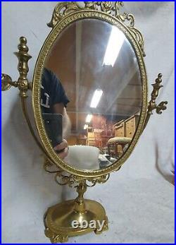 RARE Magnifique miroir de coiffeuse en bronze massif style Louis XVI 42 CM