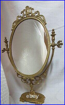 RARE Magnifique miroir de coiffeuse en bronze massif style Louis XVI 42 CM