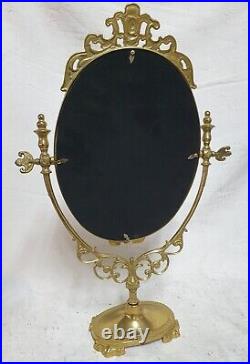 RARE Magnifique miroir de coiffeuse en bronze massif style Louis XVI 42 CM