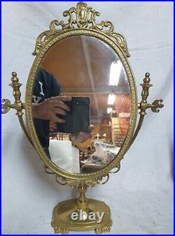 RARE Magnifique miroir de coiffeuse en bronze massif style Louis XVI 42 CM