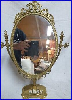 RARE Magnifique miroir de coiffeuse en bronze massif style Louis XVI 42 CM