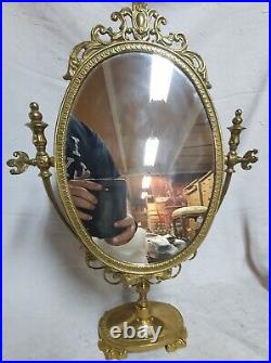 RARE Magnifique miroir de coiffeuse en bronze massif style Louis XVI 42 CM