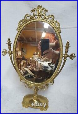RARE Magnifique miroir de coiffeuse en bronze massif style Louis XVI 42 CM