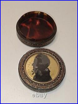 Rare Boîte Poudre XVIII ÈME STYLE LOUIS XVI ÉCAILLE PORTRAIT HOMME SUR FOND OR