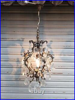 Rare ancien lustre / lanterne en bronze patiné style Louis XV / ETAT DE MARCHE