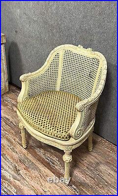 Rare fauteuil de bureau style Louis XVI en bois laqué vers 1850