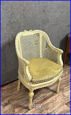 Rare fauteuil de bureau style Louis XVI en bois laqué vers 1850
