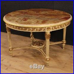Ronde table salle à manger style ancien Louis XVI meuble en bois dessus marbre