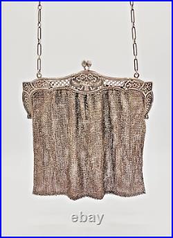 Sac de Bal Minaudière En Argent Massif Mesh Purse De Style Louis XVI Époque XIXe